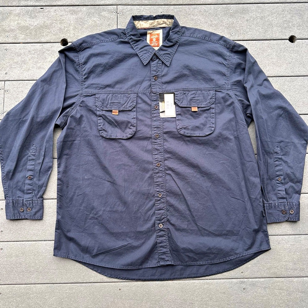 RedHead Mens 2XL Solid Blue Cotton Woven Button Up Long Sleeve Pockets BPS 800